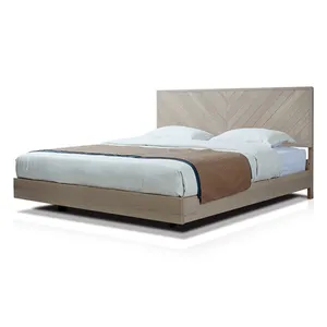 工厂批发北欧日式卧室全实木橡木床架简单双人床设计