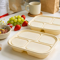 Boîte à lunch jetable en amidon de maïs à 4 compartiments, étanche, avec couvercle, biodégradable et sans BPA, utilisable au micro-ondes
