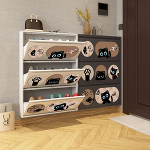 Ultra-Slim Steel Printed <b>Shoe</b> Cabinet Retro Design Space-Saving Entryway Metal Storage Cabinet Home Use Dustproof <b>Shoe</b> Rack - Product Image 1