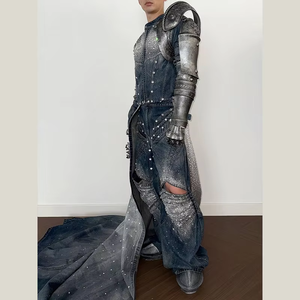 DiZNEW Set di Abbigliamento da Uomo Personalizzato Primaverile Streetwear di Lusso Cool Due Pezzi in Denim Grezzo con Strass per Uomo - Product Image 3