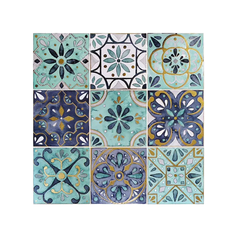 Moroccan blue tiles golden retro courtyard bathroom non-slip outdoor wall and floor tiles
