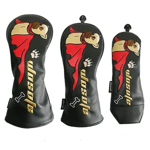 Venta al por mayor de cuero PU bordado 3 piezas conjunto Golf Club Head Covers para Driver Woods e Hybrid