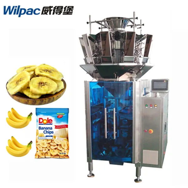 Automatic 2 in 1 filling check weigher vegetable plantain chips pouch bag sealing bagging packing banana chips packaging machine