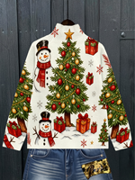 Suéter de Cuello Alto con Diseño de Muñeco de Nieve Navideño para Mujer, Tejido por Computadora, con Transferencia Térmica, Personalizado para Uso Diario Informal y Festivo