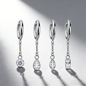 Gioielli per il corpo in titanio ASTM F136, ciondolo a goccia d'acqua con zirconi cubici quadrati e circolari, montatura a griffe, anello per orecchio, labbro, orecchino, piercing. - Product Image 2