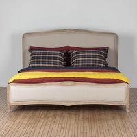 Cadre de lit capitonné de style provincial français en lin et chêne patiné, tailles Queen et King, pour chambre d'hôtel, vente en gros, OEM, sur mesure