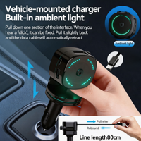 Câbles Type-C KC-126 80CM 360 °   Chargeur de voiture avec lumière ambiante RVB colorée, adaptateur de charge USB/PD, affichage numérique de la tension