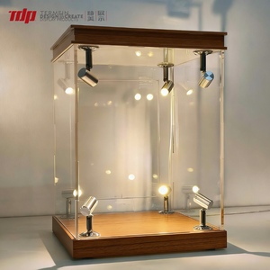 TERMEIN Vitrine en acrylique avec <span class=keywords><strong>cadre</strong></span> en bois et éclairage LED réglable de luxe pour figurines, modèles, trophées - Product Image 1