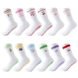 Calcetines de Yoga y Pilates Antideslizantes Bordados Personalizados al por Mayor para Mujer, Calcetines de Algodón <span class=keywords><strong>con</strong></span> Volantes y Lazos - Product Image 1