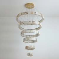 Lustre LED en marbre naturel espagnol, cristal et albâtre, luminaire suspendu pour villa, plafond haut, escalier, hall d'entrée