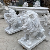 Sculptures de Lions en Marbre pour Jardin, Grande Décoration Extérieure en Pierre Sculptée à la Main