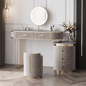 Meuble de toilette moderne gris rose avec tiroir, meuble de chambre à coucher bleu, table de maquillage de luxe avec miroir LED - Product Image 5