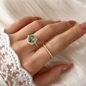 Bague en agate mousse classique romantique tendance de haute qualité plaquée or 18 carats Agate verte naturelle pour femmes - Product Image 4