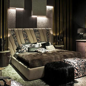 New Design Modern Luxury Italian Style Leopard Print Leather Back <b>Bed</b> Simple High-<b>end</b> Villa Luxury Bedroom Double <b>Bed</b> for Home - Product Image 4