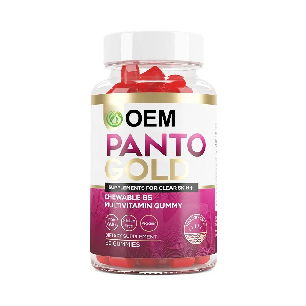 Suplementos de gomas multivitamínicas sem açúcar para pele lisa vitamina A C D E B6 OEM Panto Glod Biotina gomas