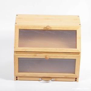 Caja de almacenamiento de pan de bambú de doble capa con divisiones, organizador de escritorio a prueba de polvo para uso en la cocina - Product Image 4