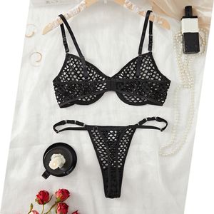 انظر من خلال شبكة صيد السمك مثير الدانتيل النساء 2 قطعة الصدرية مجموعة - Product Image 2