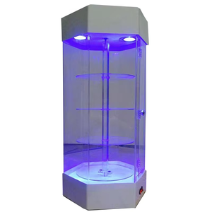 Tùy chỉnh kính <span class=keywords><strong>LED</strong></span> hiển thị ánh sáng cho Showcase cho nhà máy đồ trang sức xoay trường hợp lục giác cho bông tai dây chuyền có sẵn - Product Image 1