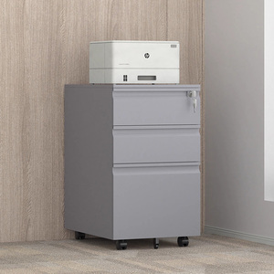 Màu xám đen 3 ngăn kéo Tủ hồ sơ di động với tay cầm cổ ngỗng và lưu trữ văn phòng bằng thép khóa trên bánh xe - Product Image 1