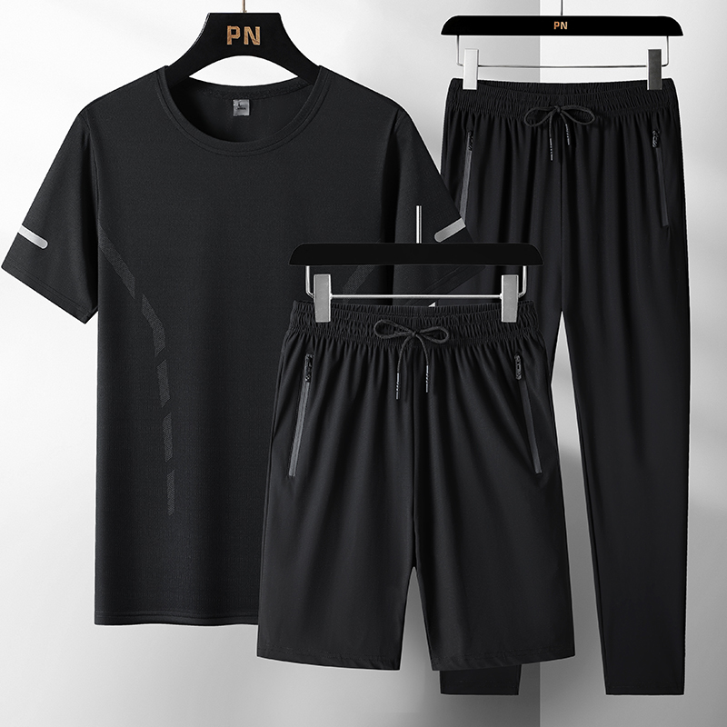 Noir [T-shirt] + Noir [costume trois pièces leggings]