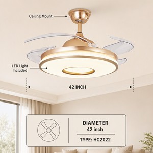 6-Speed Brushless DC Motor Acrylic LED <b>Remote</b> 42-inch Quiet <b>Ceiling</b> <b>Fan</b> Light with 10-Year Warranty for Home Office - Product Image 3