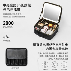 Organizador de Maquillaje de Viaje con Espejo Iluminado, Bolsa de Cosméticos de Cuero PU, Divisores Desmontables, Estuche de Almacenamiento Portátil, Color Sólido - Product Image 4