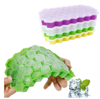 Moule à glaçons en silicone sans BPA, 37 alvéoles, forme polygonale, avec couvercle, boîte à glaçons domestique avec couvercle, petite capacité pour la fabrication de glaçons maison
