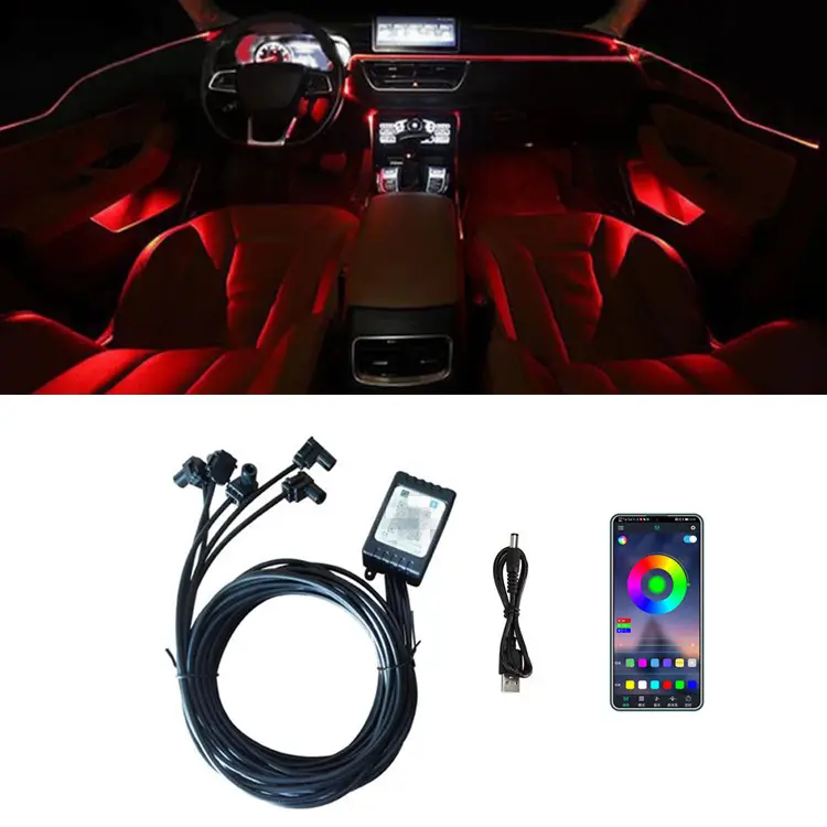 5v Usb Autoinnenraum-Umgebungs-Glasfaserstreifen-Licht-App mit Umgebungslampe Automobilinnenraum-Dekorationslichter