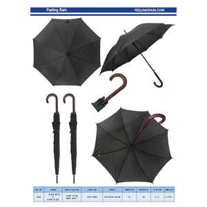 Wholesale Long Stick Umbrella with Steel Frame Polyester <b>Canopy</b> 8 Ribs Black Feeling <b>Rain</b> Model FR-805E for Adults - Product Image 2