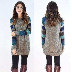 Camiseta de algodón con cuello redondo para mujer, talla grande, estampada a rayas, manga larga, holgada, estilo maduro, la más vendida - Product Image 3