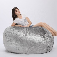 Fauteuil pouf 5FT couleur argent brillant avec housse en tissu tricoté et mousse compressée pour expédition