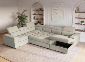 Divano letto estraibile <span class=keywords><strong>a</strong></span> U del produttore 2026 con contenitore e poggiatesta convertibile in velluto <span class=keywords><strong>a</strong></span> coste spesso - Product Image 2