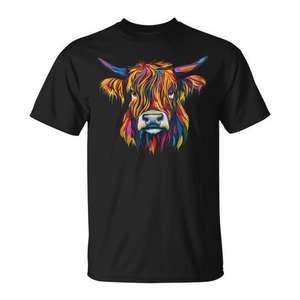 Camiseta con gráfico de vaca de las Tierras Altas, unisex, talla mediana para adultos, diseño colorido de animales - Product Image 1