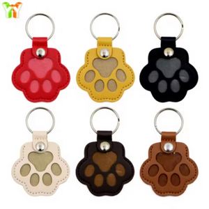 7 Colors PU Leather Embossed Cute <b>Pink</b> Cat & Dog Paw Shape High Quality Durable Pet <b>Gift</b> Keychain for Pet Hair Photo - Product Image 1