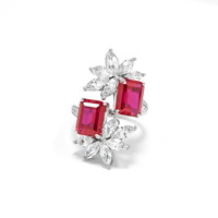 Bague ajustable pour femme avec rubis de laboratoire taille émeraude double et zircon de haute qualité, design étoile personnalisé