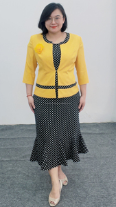 Ensemble deux pièces jupe queue de poisson jaune à pois et veste courte pour femme grande taille, tenue de cérémonie et de dimanche - Product Image 2