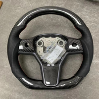 Volante de Fibra de Carbono Personalizado para Tesla Model 3/Y - Estilo Deportivo, Empuñadura de Cuero, Paneles Laterales de Carbono, Reemplazo Directo