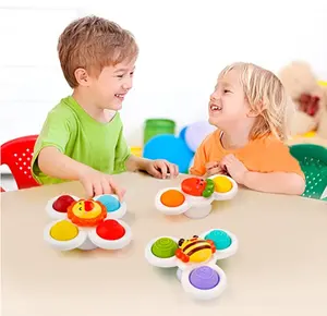 Mordedor de silicone para crianças, peça sensorial para bebês, brinquedos giratórios com vidro adsorvido para crianças
