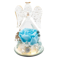 Rose éternelle faite à la main, petit ange sous cloche en verre, boîte cadeau décorative, Saint-Valentin, Noël, prêt à être exposé, ornement pour la maison