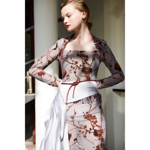 TD Top elastico a collo alto da donna senza montatura grigio trasparente-Chiffon comodo ed elegante - Product Image 1