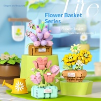 Serie de Cestas de Flores: Rosa y Margarita Pequeña, Bloques de Construcción de Plástico ABS, Juguetes DIY, Adornos en Maceta