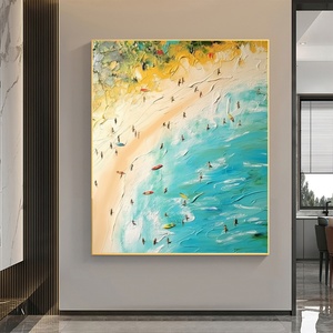 Peinture acrylique abstraite originale sur toile, nature morte de plage, art doré estival de bord de mer pour bureau, salon, mur, maison, hôtel - Product Image 2