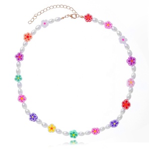 Collar de encaje hecho a mano para hombres y mujeres, piedra azul, flor, ojo malvado, dorado, Y2K, Perla de resina, polímero, arcilla - Product Image 4