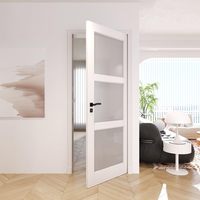 Porte intérieure SUNZION postmoderne en bois massif blanc avec panneau plat et verre dépoli pour appartement, villa, salle de bain, entrée, usage résidentiel