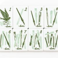 Tuiles de Mahjong Américaines de Style Zen Oriental Créatif - Motifs Plume de Cygne/Enveloppe/Fleur, Dos Vert Menthe