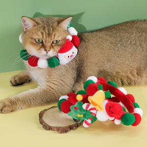2025 árbol de Navidad bola gato perro <span class=keywords><strong>Collar</strong></span> lindo dibujos animados felpa cuello calentador bordado colorido algodón bola patrón sólido cinta - Product Image 4