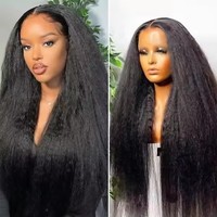 Perruque complète en dentelle Kinky Straight en cheveux humains, Perruque sans colle 13x4 HD Lace Frontal Light Yaki, Perruque Lace Front Yaki Straight