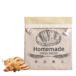 Bolsa de tela reutilizable con logotipo personalizado para almacenamiento de alimentos, con cierre de cera de abejas, de algodón y lino orgánico, para pan de masa madre - Product Image 1