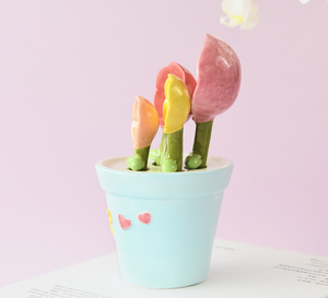 Wholesale Ceramic <b>Measuring</b> <b>Spoons</b>, Cute Flower & Butterfly Design Baking <b>Spoon</b> Set with Base for Kitchen - Product Image 2