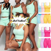 Ensemble décontracté 2 pièces côtelé en coton pour femme avec logo personnalisé, haut et short, idéal pour l'été